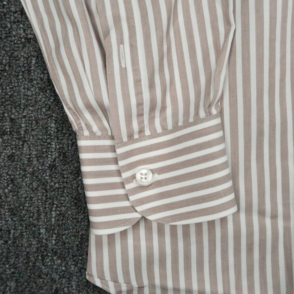 Brioni Shirt Men XL 17.5 Brown White Striped Long Sleeve Button Up - Picture 5 of 11